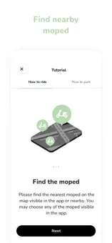 MYNT app tutorial screen showing how to find a moped
